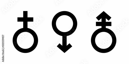 Set of gender species elements. Black and white icons in the style of simple geometric shapes. Illustration for diagrams and instructions