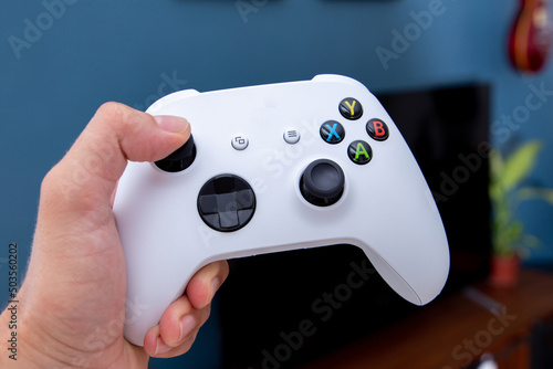 White controller of the new video game console.