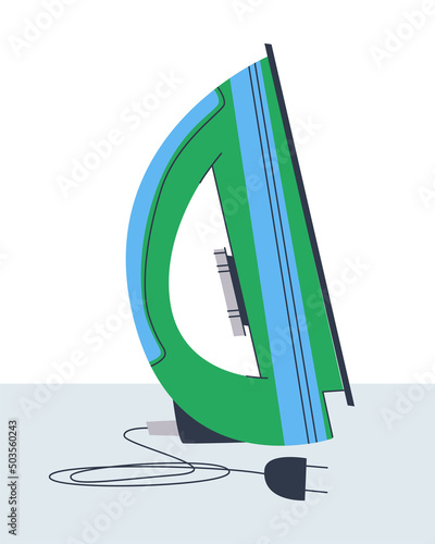 Home household iron for ironing. Side view. Flat vector illustration. Eps10