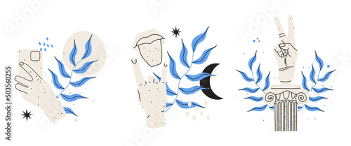 Modern gestures in the style of an ancient Greek statue. Design for souvenir products. Flat vector illustration. Eps10