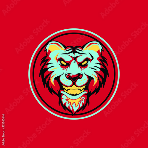 tiger head illustration with red background circle logo template