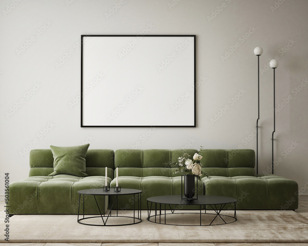 mock up poster frame in modern interior background, living room, Scandinavian style, 3D render, 3D illustration mock up poster frame in modern interior background, living room, Scandinavian style, 3D render, 3D illustration