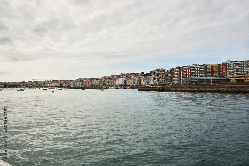 A panoramic view of the bay of Santander seen from the sea.