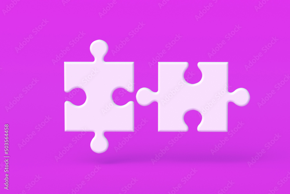 Pair of jigsaw puzzle pieces on pink background. 3d render Pair of jigsaw puzzle pieces on pink background. 3d render