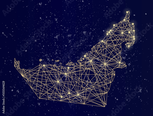 Glowing map of UAE on the night sky