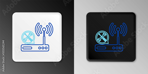 Line Router wi-fi with screwdriver and wrench icon isolated on grey background. Adjusting, service, setting, maintenance, repair, fixing. Colorful outline concept. Vector