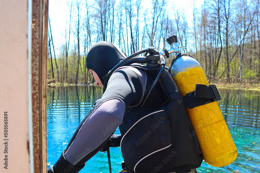 custom made wallpaper toronto digitalthe driver stands with his back to the dive. yellow gas cylinder. oxygen tank