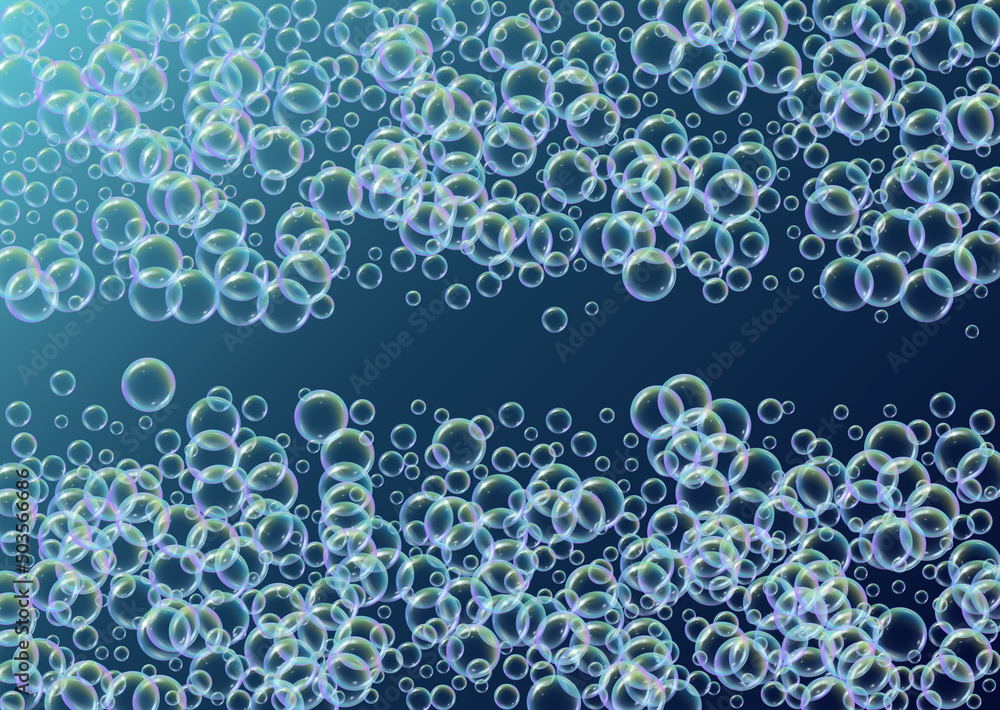 Soap bubble. Detergent bath foam and suds for bathtub. Shampoo. 3d vector illustration banner. Aqua Blue fizz and splash. Realistic water frame and border. colorful liquid soap bubble. Soap bubble. Detergent bath foam and suds for bathtub. Shampoo. 3d vector illustration banner. Aqua Blue fizz and splash. Realistic water frame and border. colorful liquid soap bubble.