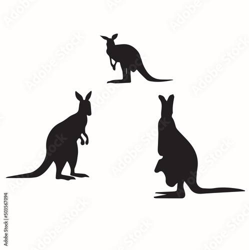 This image shows a kangaroo silhouette logo. Kangaroo isolated on a white background