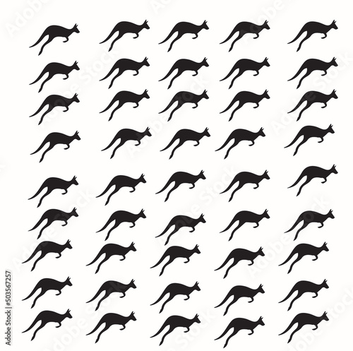 This image shows a kangaroo silhouette logo. Kangaroo isolated on a white background