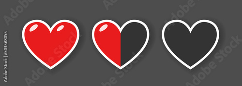 Three hearts. HP bar. Design elements for video games. Vector clipart isolated on grey background.