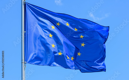 Flag of the European Union in the afternoon on a flash drive