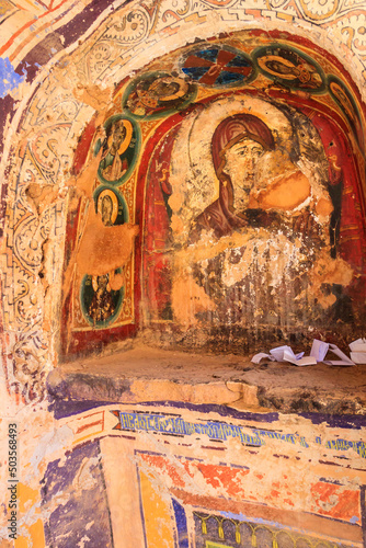 Ancient fresco of Virgin Mary with Byzantine patterns in Saint Catherine's monastery, Sinai Peninsula, Egypt