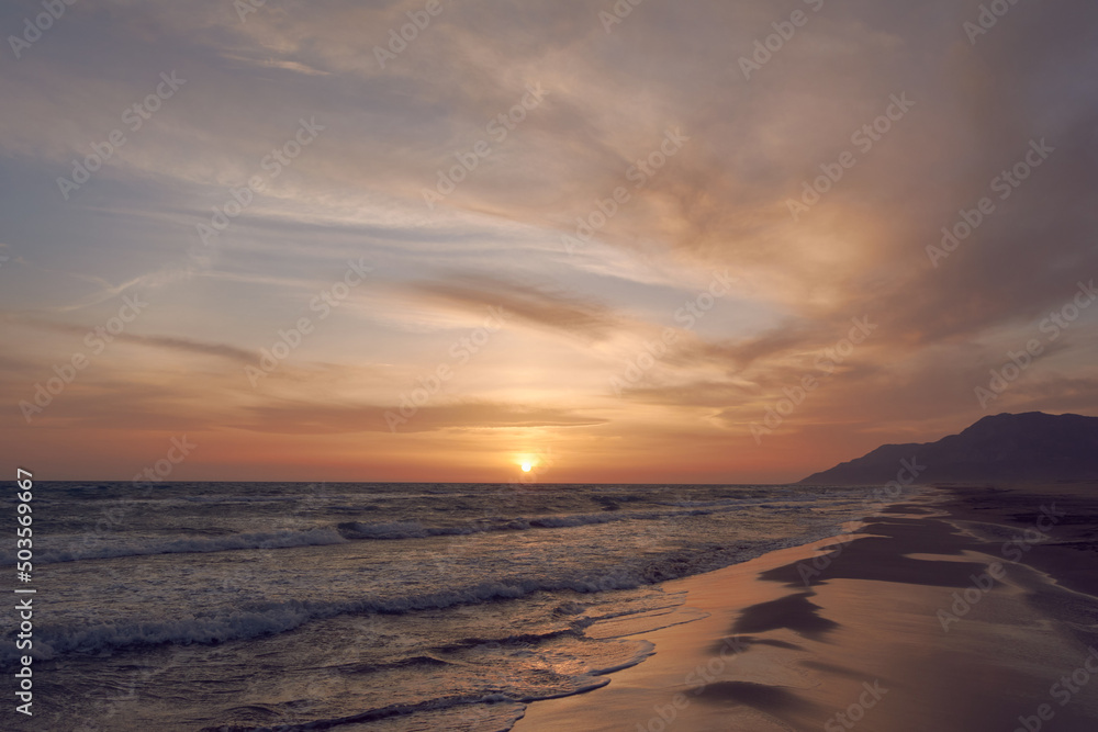 Colorful sunset on the Patara beach, Turkey