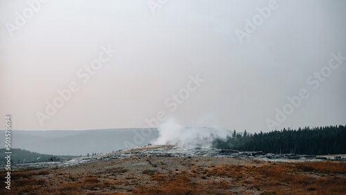 Beautiful view of a geyser at Yellowstone National Park