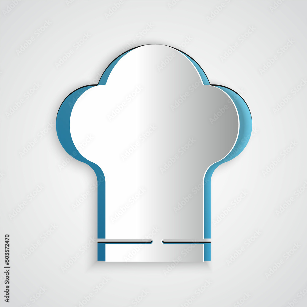 Paper cut Chef hat icon isolated on grey background. Cooking symbol. Cooks hat. Paper art style. Vector Paper cut Chef hat icon isolated on grey background. Cooking symbol. Cooks hat. Paper art style. Vector