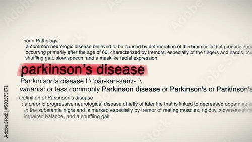 The Word Parkinson's Disease Red Highlighted in a Dictionary Animation photo