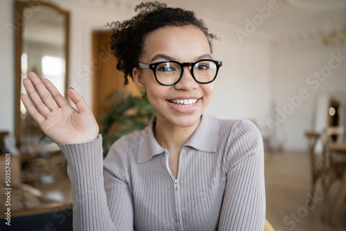 Fényképezés Portrait of a woman phone call with glasses working in a new office, beautiful s