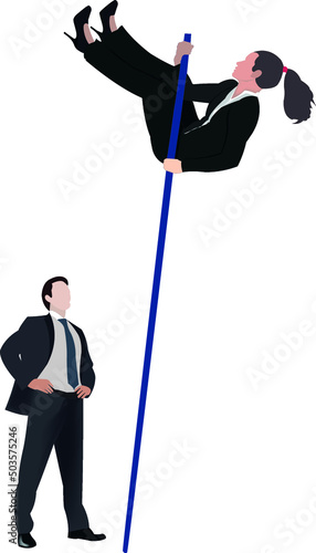 Concept of a businesswoman overcoming difficulties on a white background