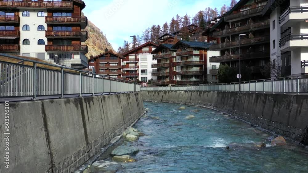 A river that runs through the beautiful town of Zermatt, Switzerland.