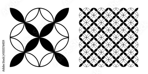Black and white tiles. Azulejos art design. Spanish, Portugease tiles seamless pattern 