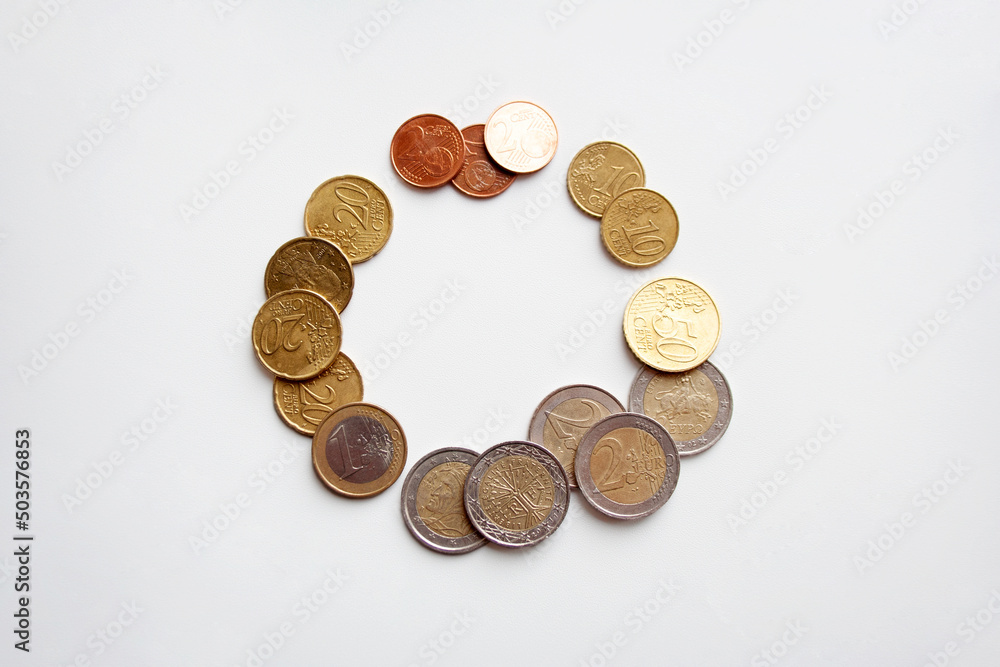 Euro coins of different value in circle isolated on white background Euro coins of different value in circle isolated on white background