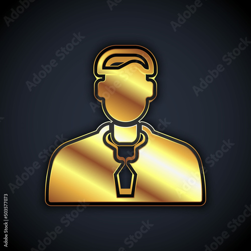 Gold Worker icon isolated on black background. Business avatar symbol user profile icon. Male user sign. Vector