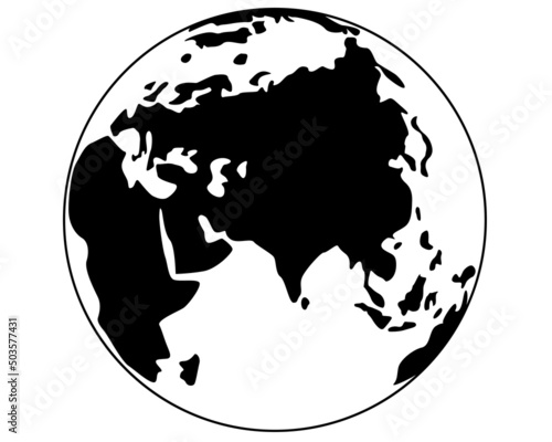 Planet Earth - Europe, Africa, Oceania - vector silhouette picture of the Earth's hemisphere. Eurasia map for sign or logo.