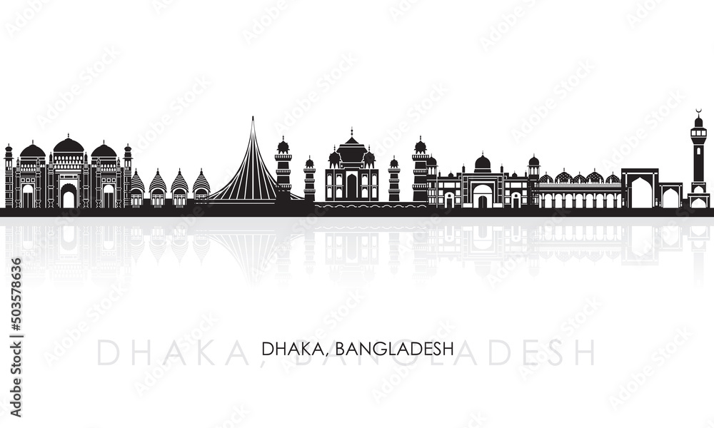 Silhouette Skyline panorama of city of Dhaka, Bangladesh - vector illustration
