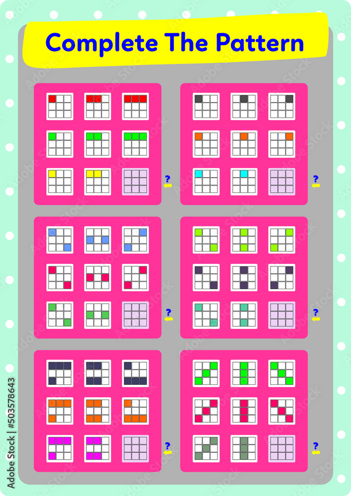 This worksheet is a pattern completion activity. Correct ordering of objects is required. This worksheet is a pattern completion activity. Correct ordering of objects is required.