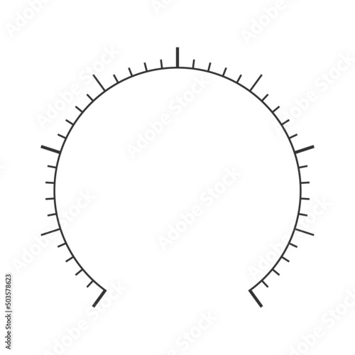 Round measuring scale of pressure meter, manometer, barometer, speedometer, tonometer, thermometer, navigator or indicator tool. Degree dashboard template. Vector graphic illustration