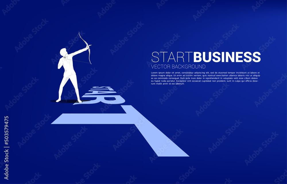 Businessman in suit shoot the arrow from start line. Concept of start business and ready to shoot. Businessman in suit shoot the arrow from start line. Concept of start business and ready to shoot.