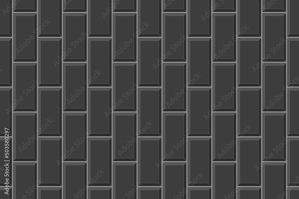 Black vertical rectangle tile layout. Ceramic or brick wall seamless pattern. Kitchen backsplash or bathroom ceramic floor background. Vector flat illustration
