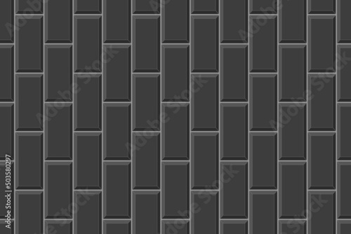Black vertical rectangle tile layout. Ceramic or brick wall seamless pattern. Kitchen backsplash or bathroom ceramic floor background. Vector flat illustration