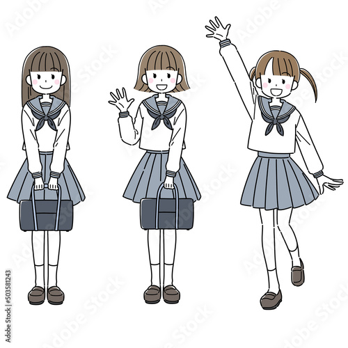 セーラー服で手を振る学生