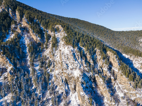 Aerial winter view of Rila Mountain near Beli Iskar river, Bulgaria photo