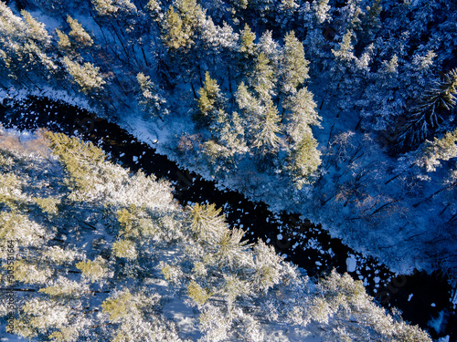 Aerial winter view of Rila Mountain near Beli Iskar river, Bulgaria photo