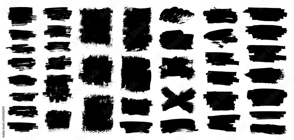 Stencil paintbrush collection. Dirty artistic texture box for text. Ink brush stroke, art collection for text. Ink dried paint smears. Brush stroke with splashes and drops blots. Vector collection Stencil paintbrush collection. Dirty artistic texture box for text. Ink brush stroke, art collection for text. Ink dried paint smears. Brush stroke with splashes and drops blots. Vector collection
