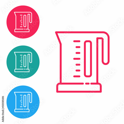 Red line Electric kettle icon isolated on white background. Teapot icon. Set icons in circle buttons. Vector