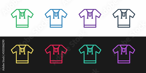 Set line Embroidered shirt icon isolated on black and white background. National ukrainian clothing. Vector