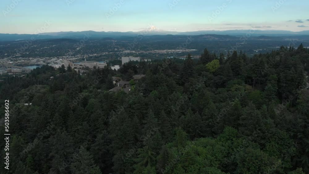 Pull back drone shot above the trees - wide view of Mount Hood from Oregon Pull back drone shot above the trees - wide view of Mount Hood from Oregon