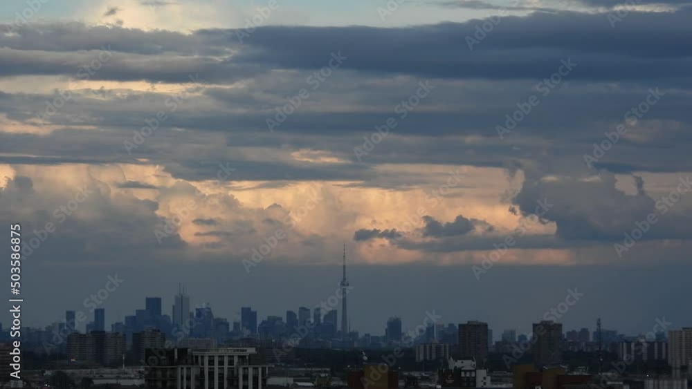 Moving Cloud Hyperlapse of Toronto Downtown Panorama in Canada Moving Cloud Hyperlapse of Toronto Downtown Panorama in Canada