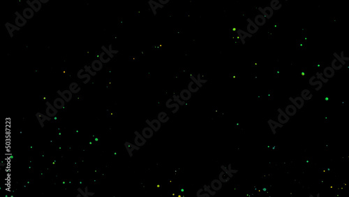 Mix yellow green liquid splashes, swirl and waves with scatter drops. Royalty free stock of paint, oil or ink splashing dynamic motion, design elements for advertising isolated on black background