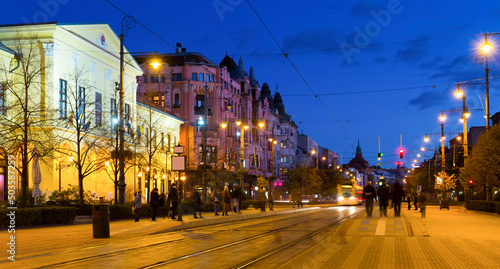 Twilight image with Debrecen streets with impressive architecture  Hungary