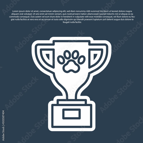 Blue line Pet award symbol icon isolated on blue background. Medal with dog footprint as pets exhibition winner concept. Vector