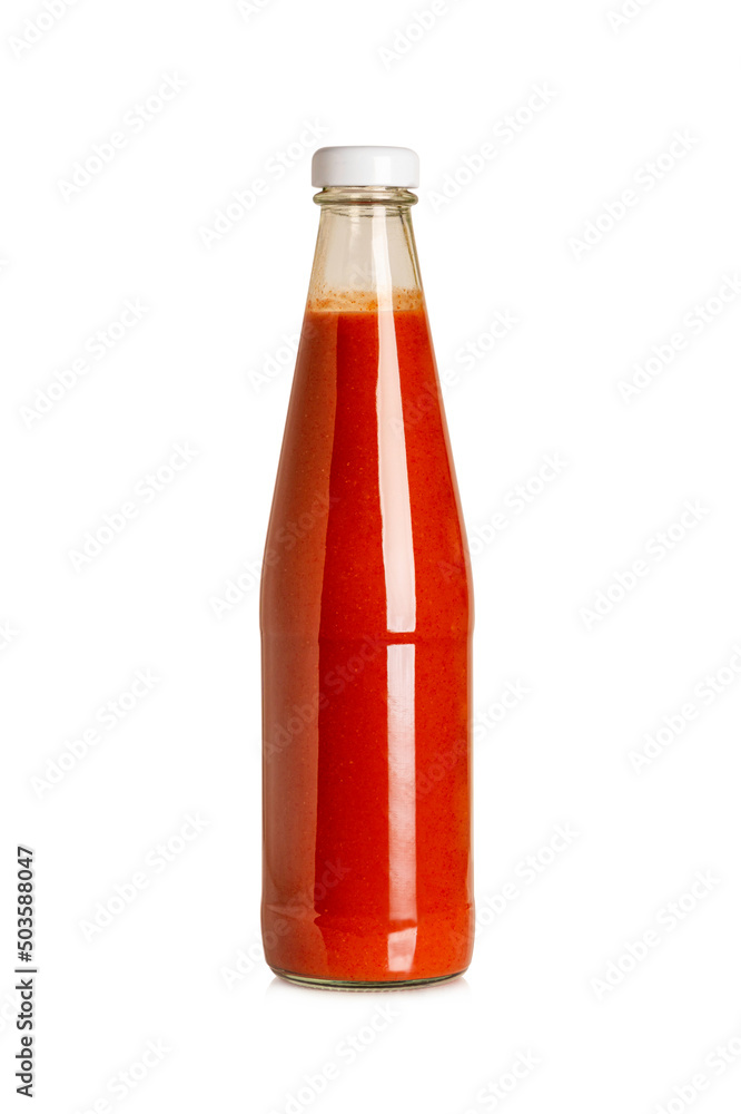 Bottle of chili sauce on white background. Bottle of chili sauce on white background.