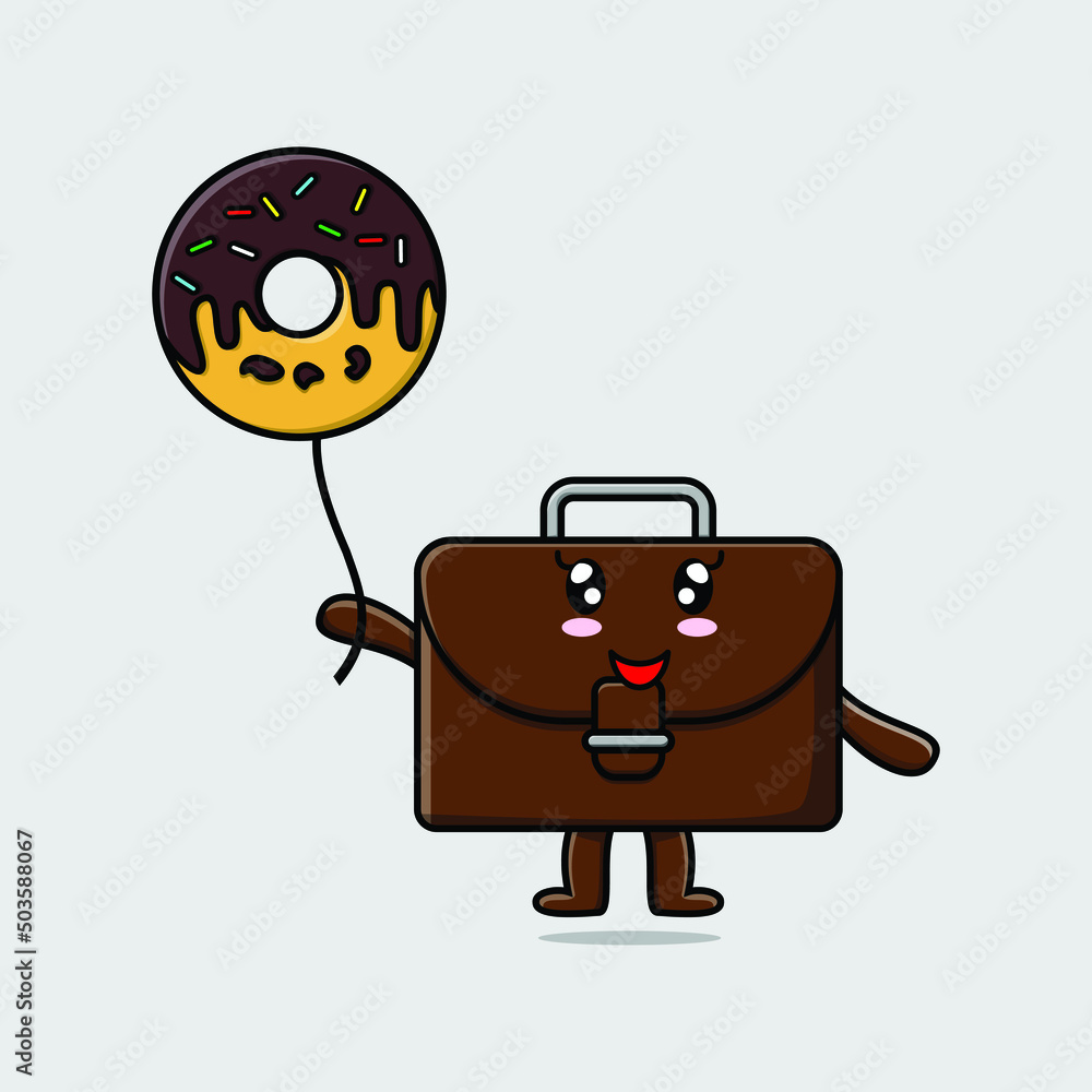 Cute cartoon suitcase floating with donuts balloon cartoon vector illustration 