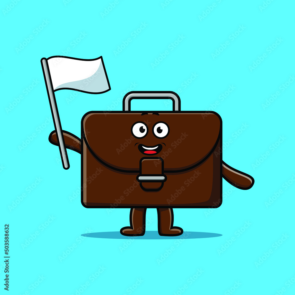 Cute cartoon Suitcase mascot character with white flag in modern design Cute cartoon Suitcase mascot character with white flag in modern design