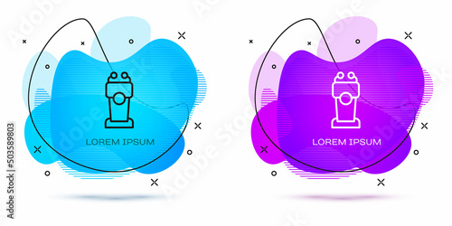 Line Stage stand or debate podium rostrum icon isolated on white background. Conference speech tribune. Abstract banner with liquid shapes. Vector