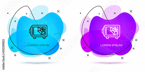 Line Safe icon isolated on white background. The door safe a bank vault with a combination lock. Reliable Data Protection. Abstract banner with liquid shapes. Vector